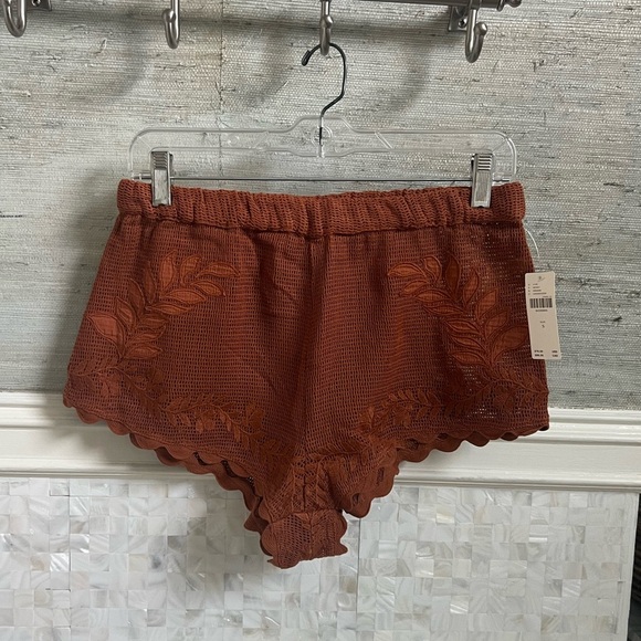 NWT new by Anthropologie mesh lace shorts swim coverup small rust cedar tan - Picture 7 of 17